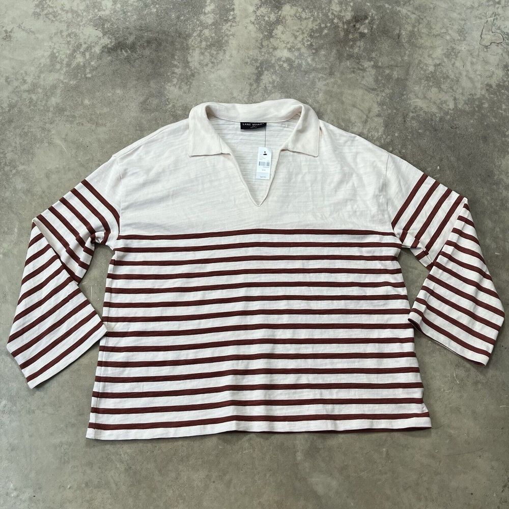 Lane Bryant Shirt Womens 18/20‎ White Striped Relaxed Collar Notch Neck